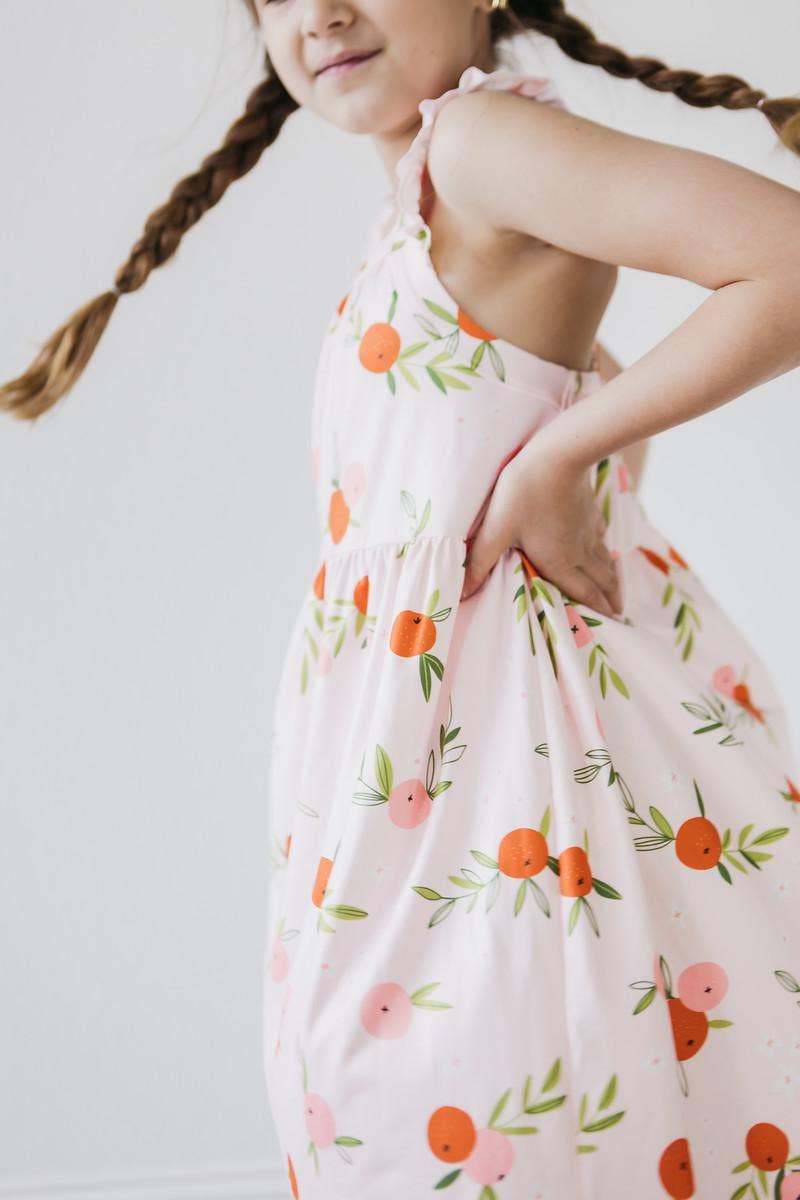 Tangerine Ruffle Cross Back Dress: Mila Fl