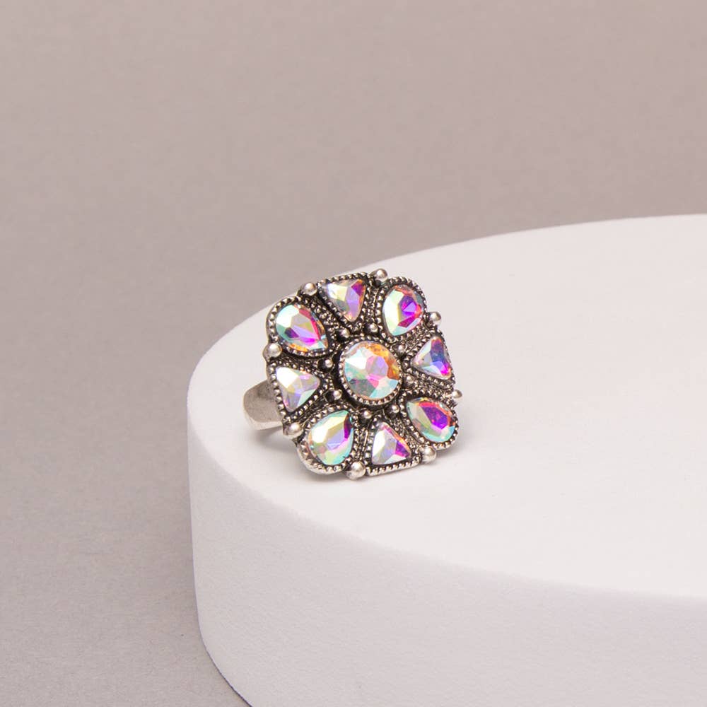 Western Cluster Stretchy Ring with Iridescent Stones