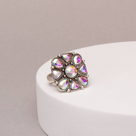 Western Cluster Stretchy Ring with Iridescent Stones