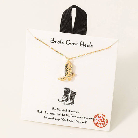 Dipped Western Cowboy Boots Pendant Necklace: Gold or Silver Tone Fame