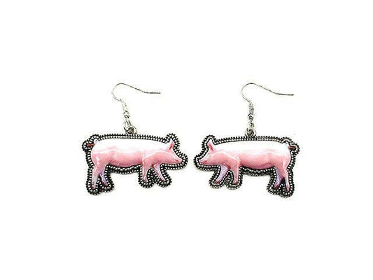 Western 3D Pig Print Dangle Earring Snowing