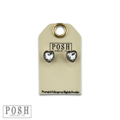 Rhinestone heart stud earring: Silver