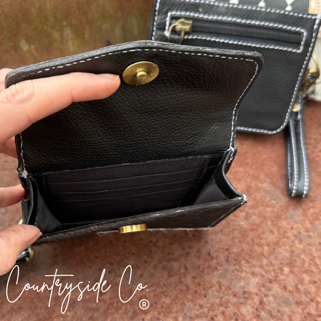 Cassy Checkered Leather Wallet Wristlet Texas Western Cowhide