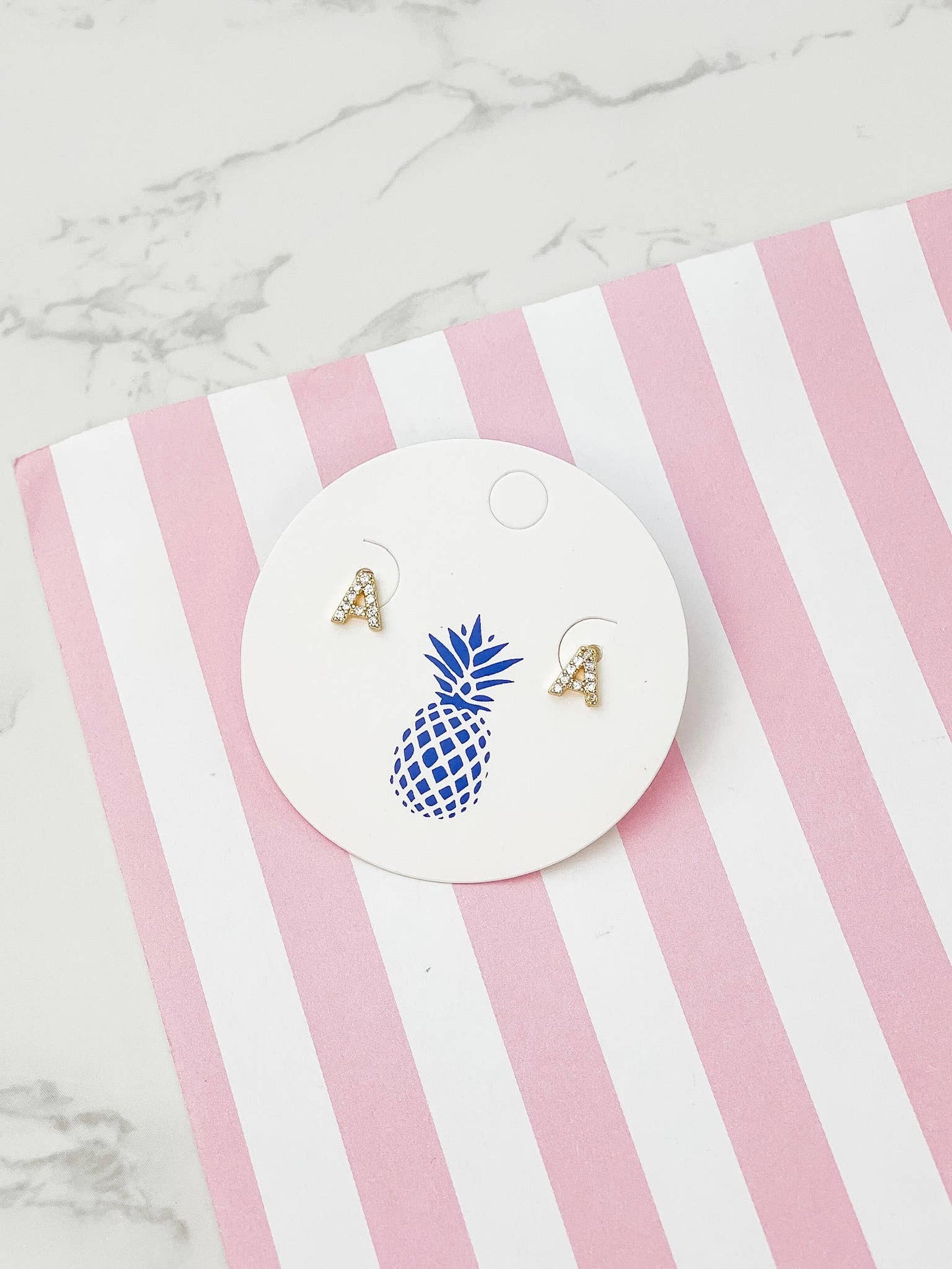 Cubic Zirconia Initial Stud Earrings- Gold: Y