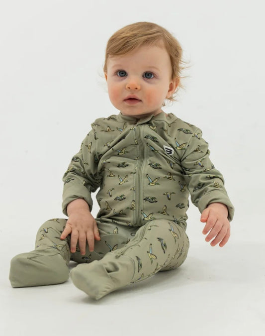 Flying Ducks Green Baby Zip Up Burlebo