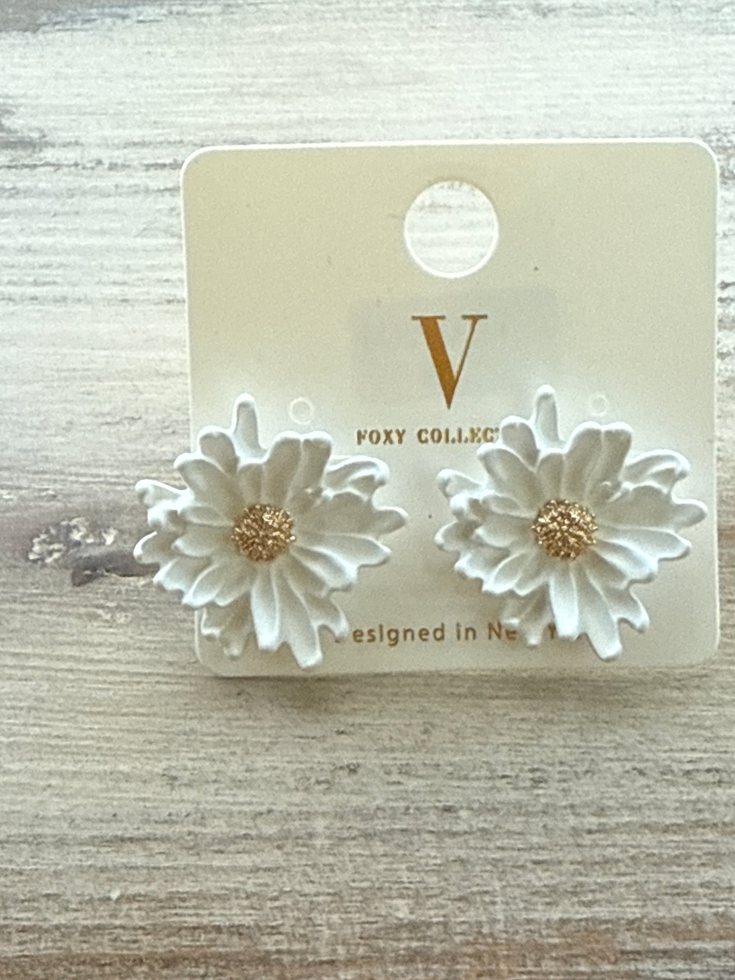 Flower with Gold Center V Foxy Stud Earrings