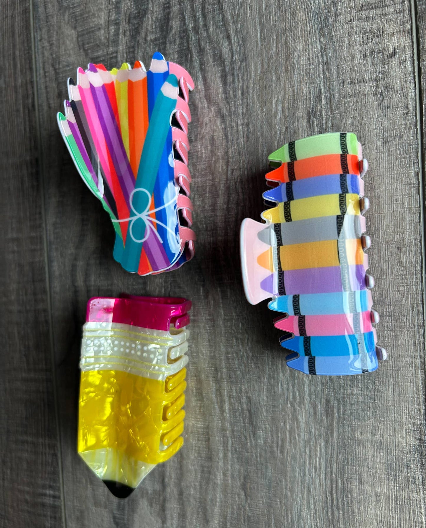 Teacher Theme Claw Hair Clip: Pencil JInk Fl