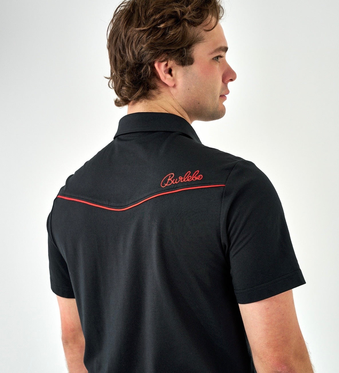Black And Red Pearl Snap Performance Polo Burlebo Fl