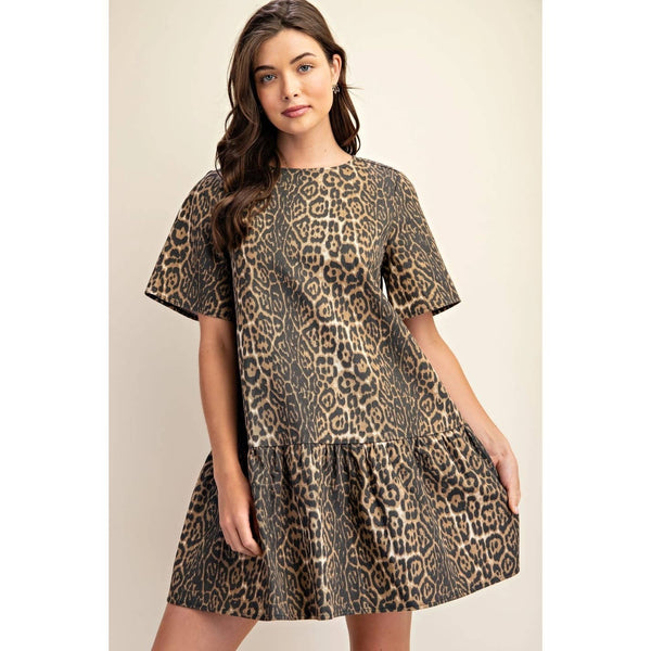 Leopard Print Denim Mini Dress w_Zipper n Pockets BNS Gigio