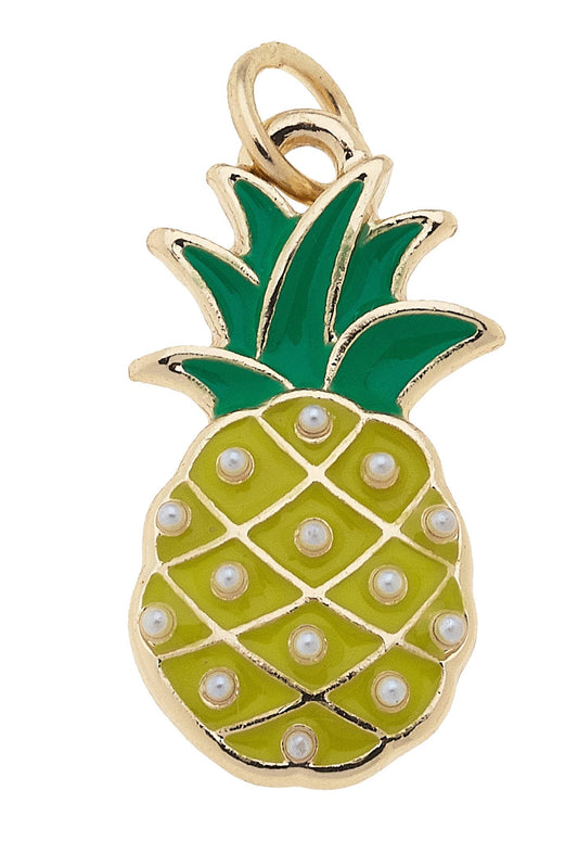 Pearl Studded Pineapple Charm in Yellow Canvas