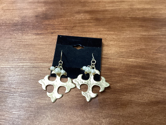 Gold cross earrings with pearls