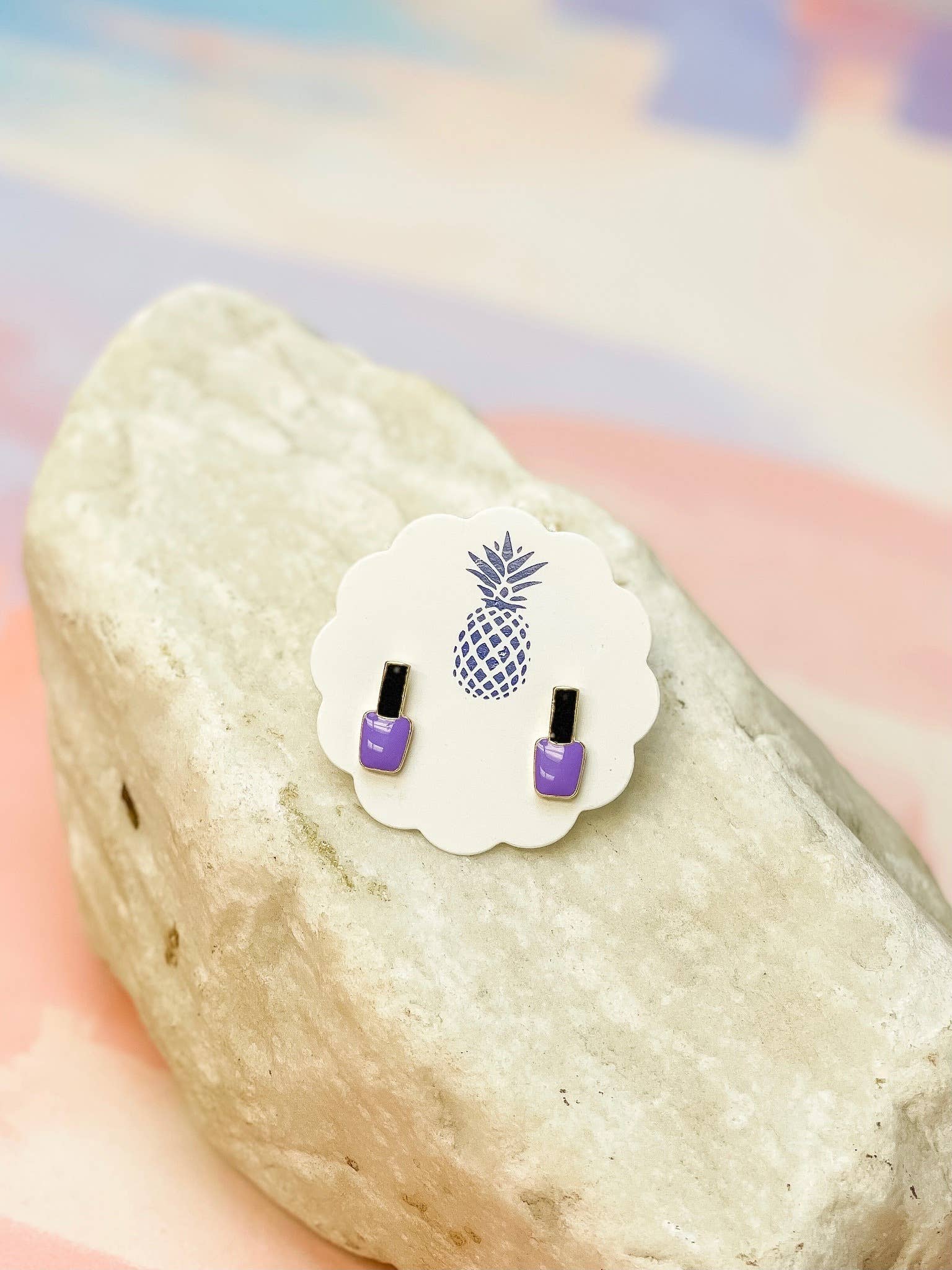 Nail Polish Bottle Enamel Stud Earrings: Purple Prep Obsessed