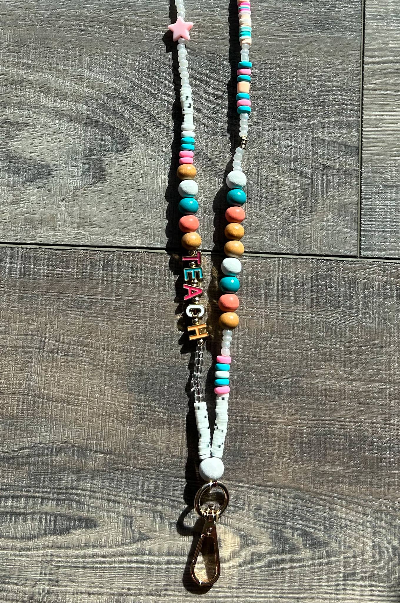 Teach Colorful Beaded Lanyard with Breakaway Clasp JInk Fl