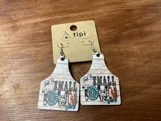 Tipi-just a small town cow tag earrings