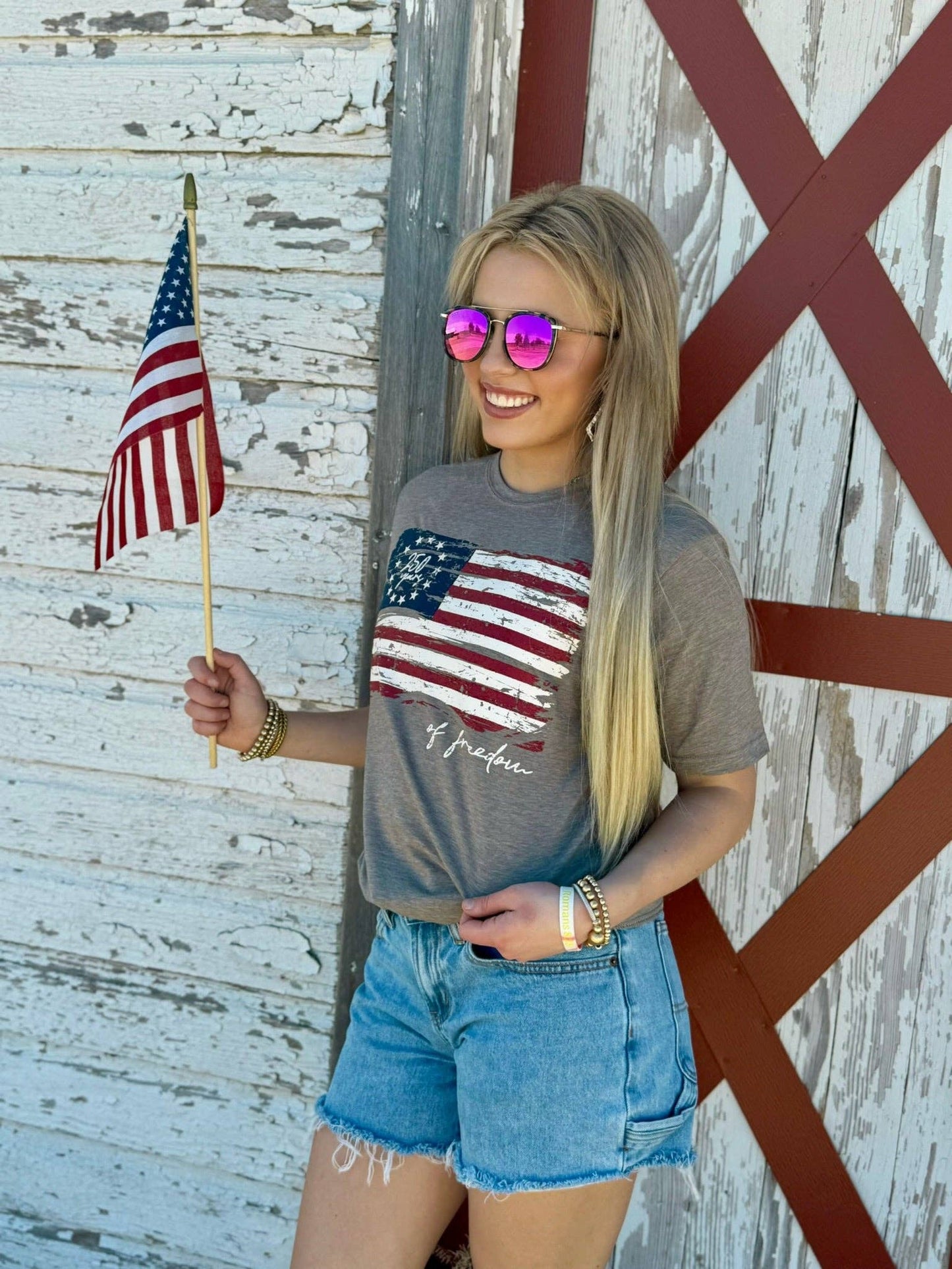 250 Years of Freedom Tee: Stonewash Denim Texas True