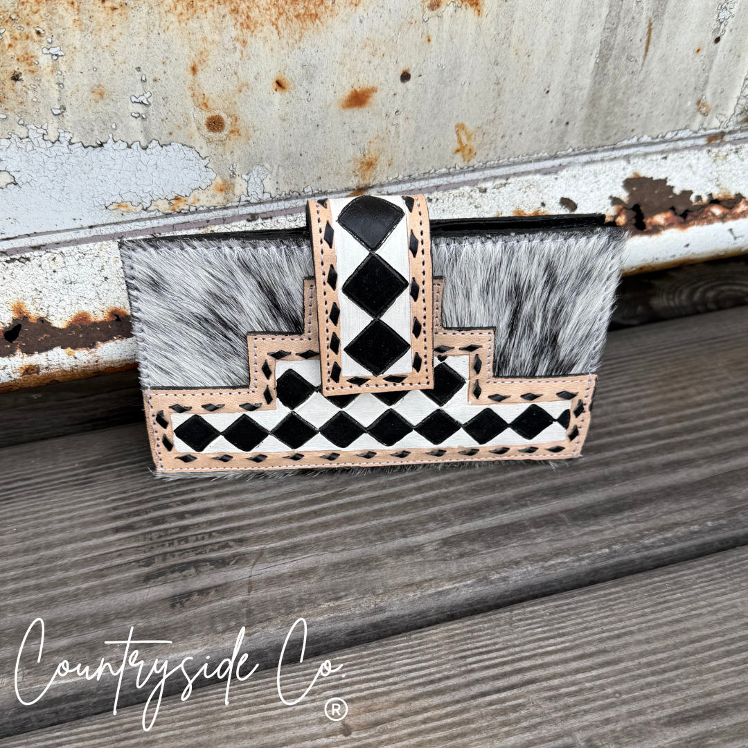 Miranda Checkered Cowhide Wallet: Brown Or Black Texas Western Cowhide