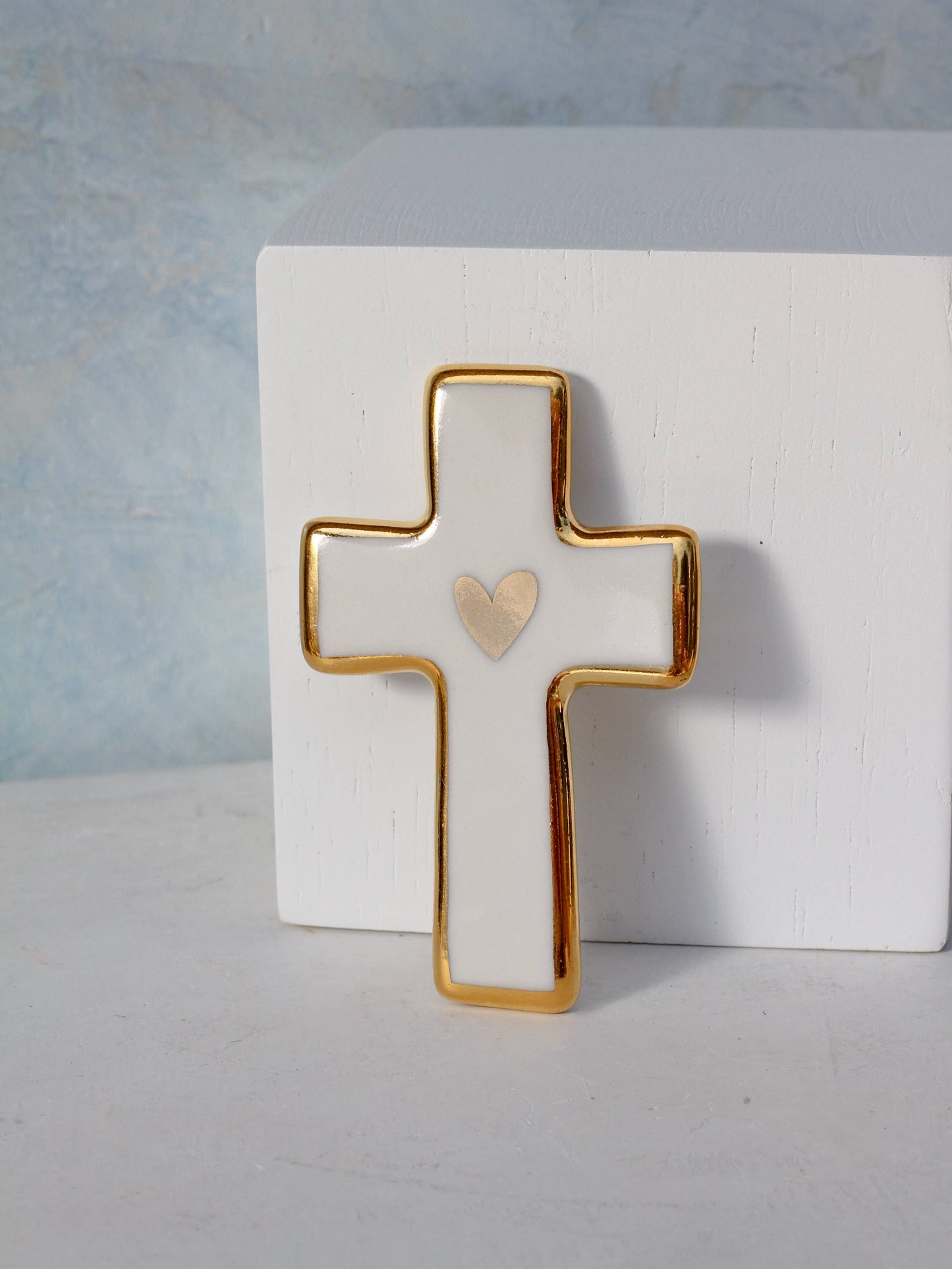 Cross Magnet | Handmade Ceramic Magnet with Heart: One Heart