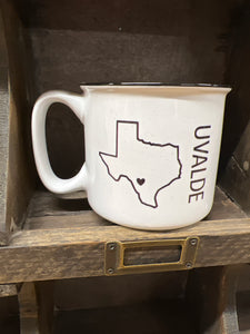 Uvalde Texas City and State Outline Camper Mug - 18 oz - Dishwasher Safe: Hometown