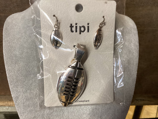 Silver Football Charm with Matching Earrings