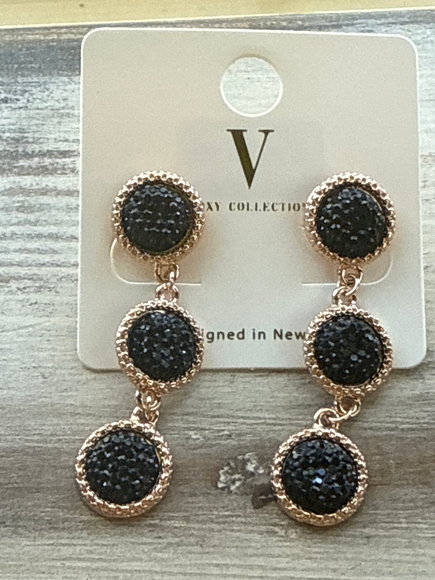 Triple Circle Druzy Drop V Foxy Earrings