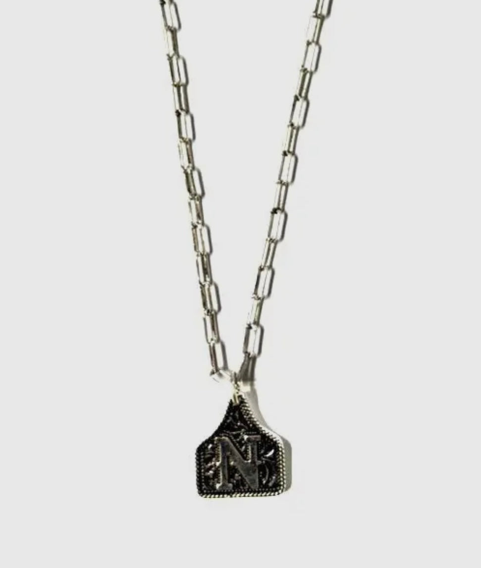 Tooled Cattle Tag Initial necklace