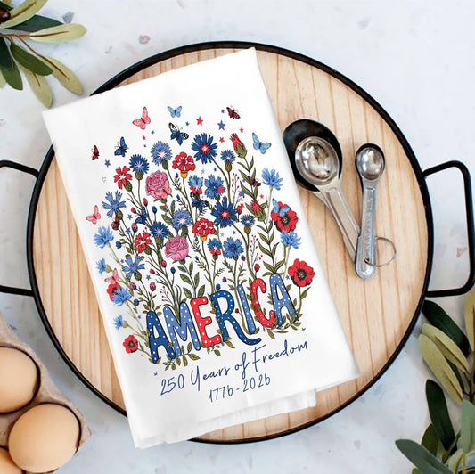Patriotic Flowers 250 Anniversary America Tea Towel Avery