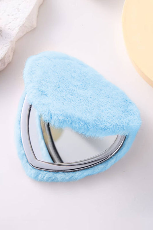 66Heart Shape Double Sides Fluffy Cute Mini Cosmetic Mirror : Blue