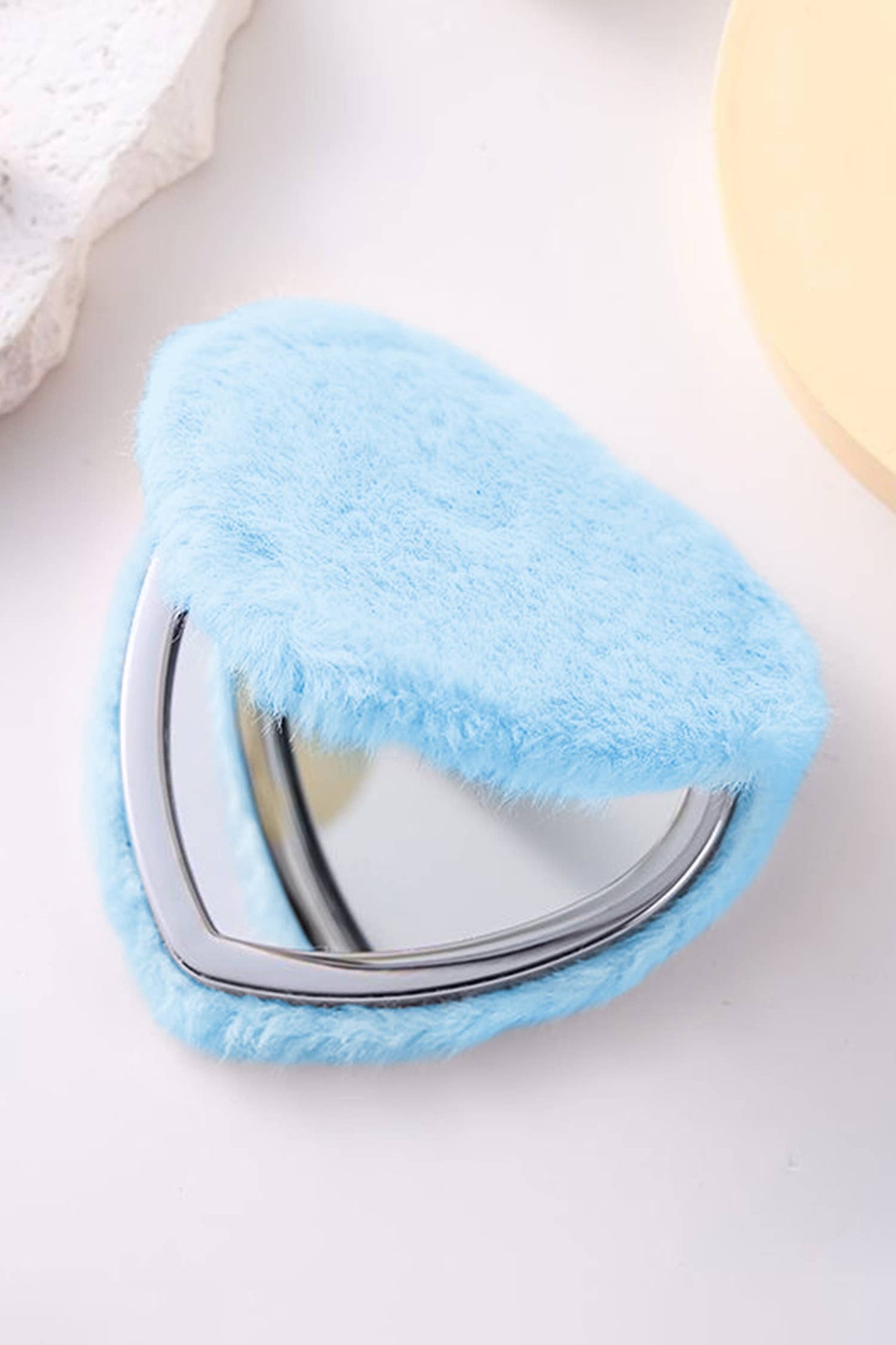 66Heart Shape Double Sides Fluffy Cute Mini Cosmetic Mirror : Purple / ONE SIZE