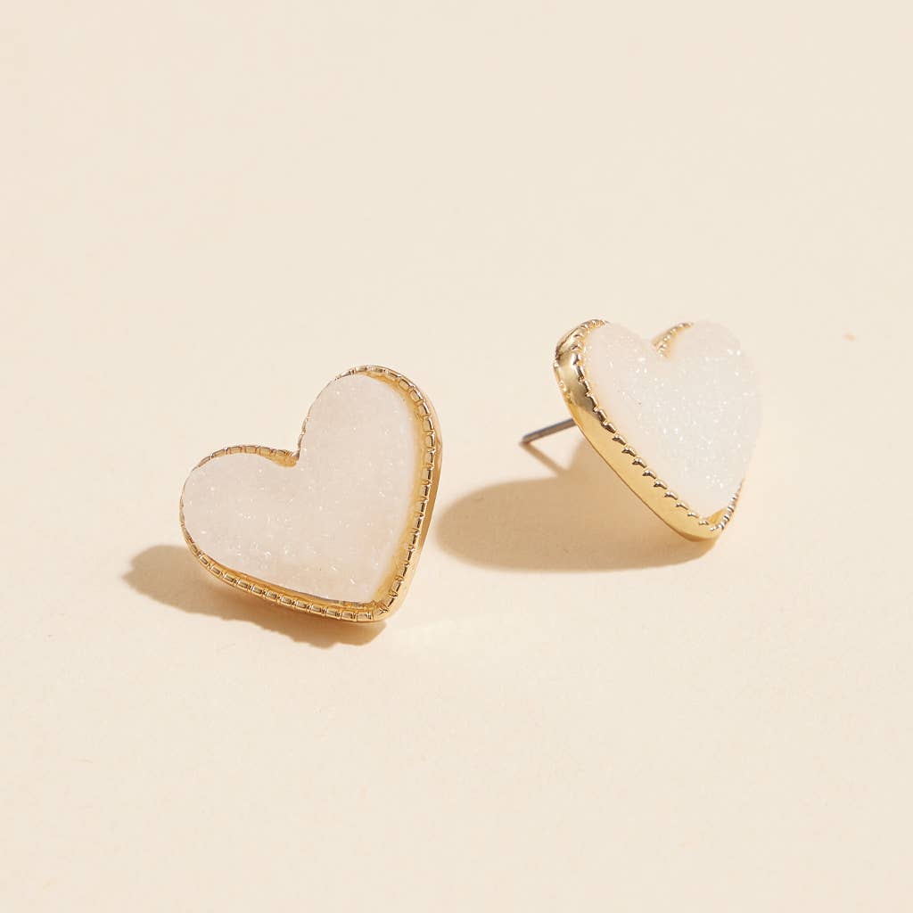 Heart Druzy Stone Stud Earrings: Red / One / 4SE31170