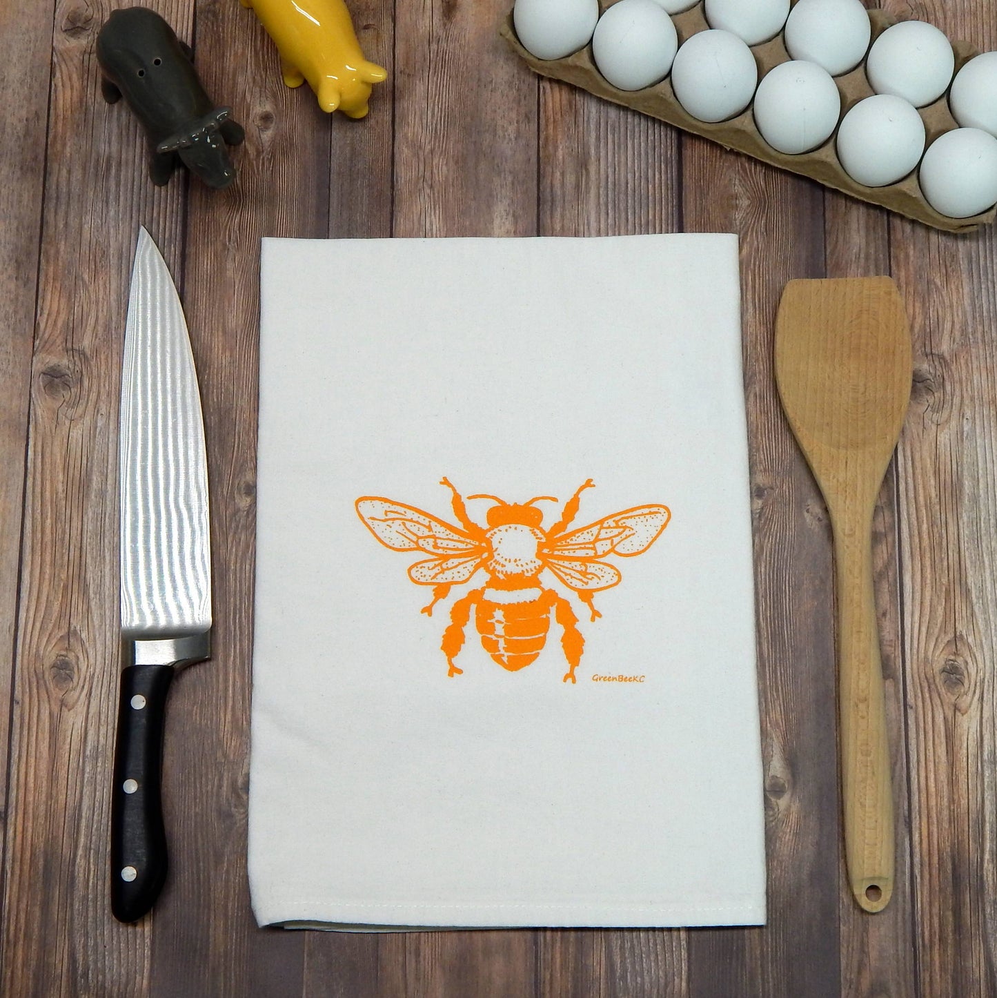 Bee Kitchen Towel | Tea Towels | Flour Sack Dish Towels: Black