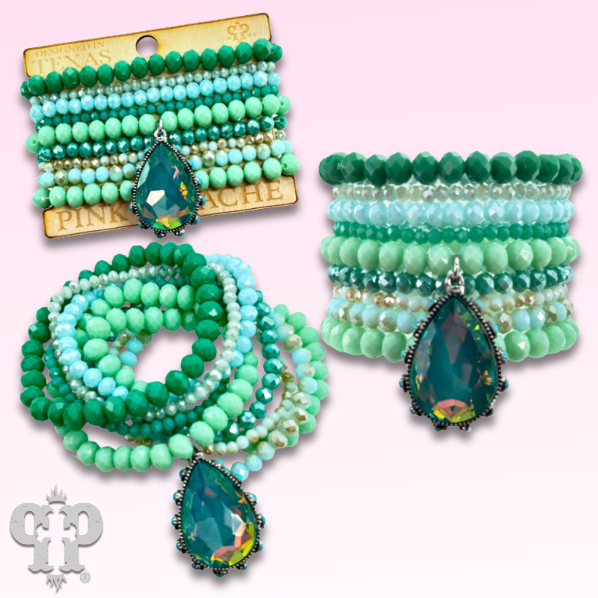 Rhinestone teardrop charm bracelet set: Turquoise PP