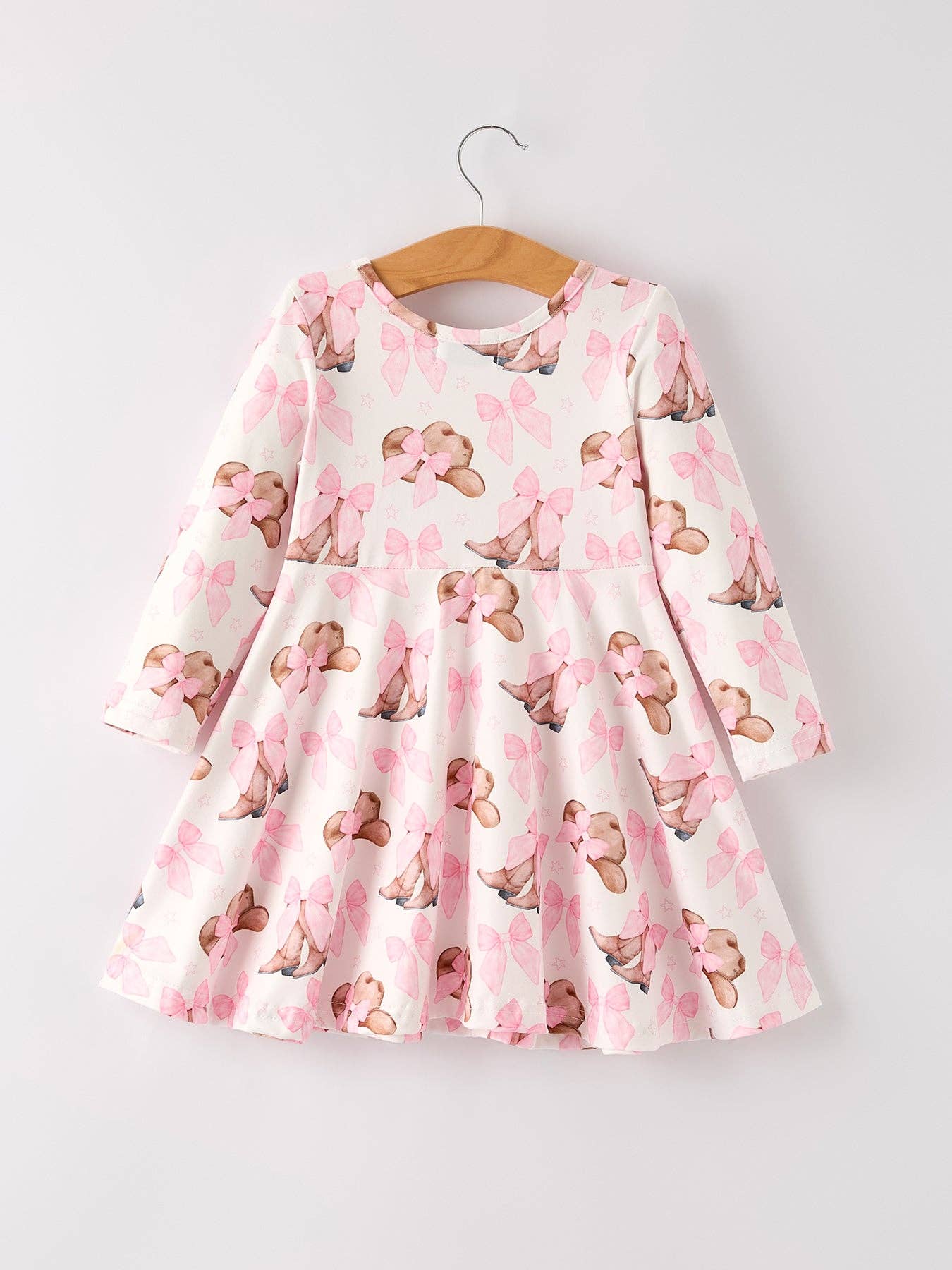 Autumn Western Girls Bow Milk Silk Long Sleeve Dress: 2