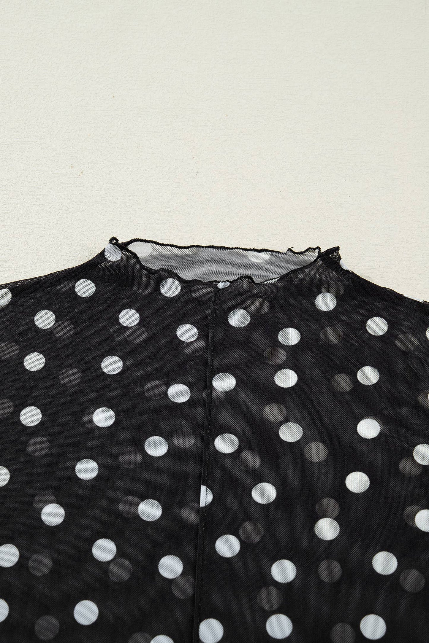 66 Polka Dot Western Mock Neck Mesh Bodycon Top (S-XL): Black / Missy / M