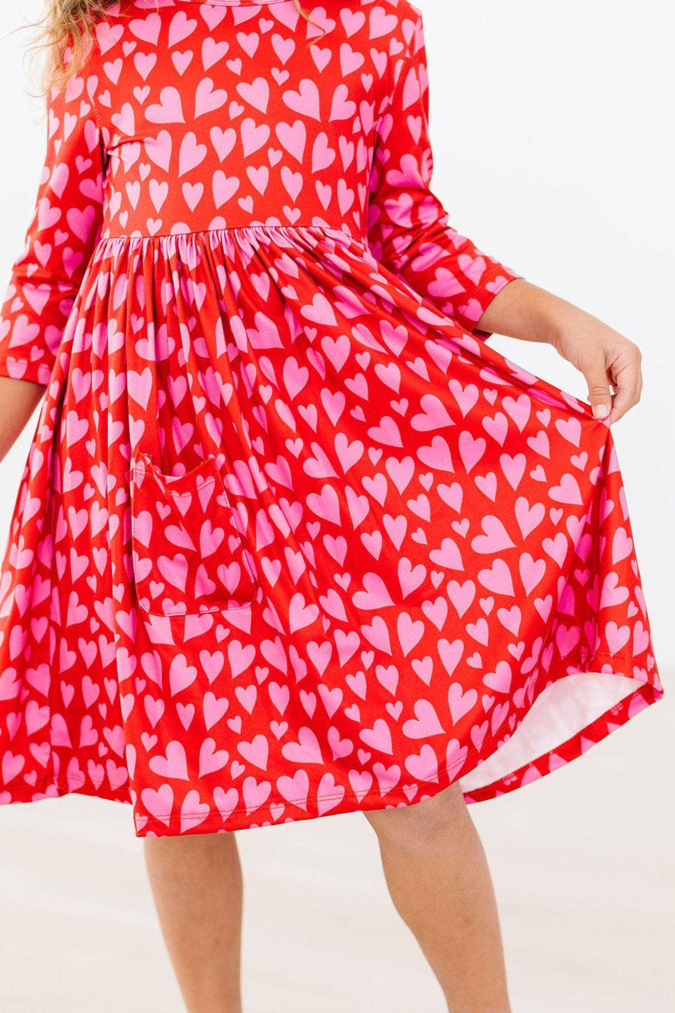 Hearts & Hugs 3/4 Sleeve Pocket Twirl Dress: Mila