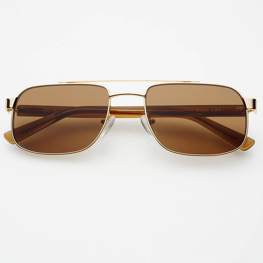 Vesper Unisex Aviator Sunglasses : Gold / Solid Brown Freyrs