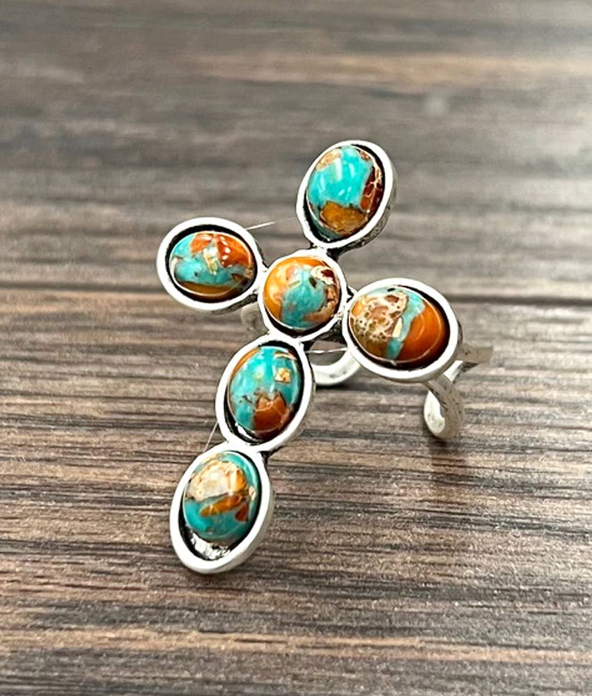 750573, Cross Gemstone Adjustable Ring