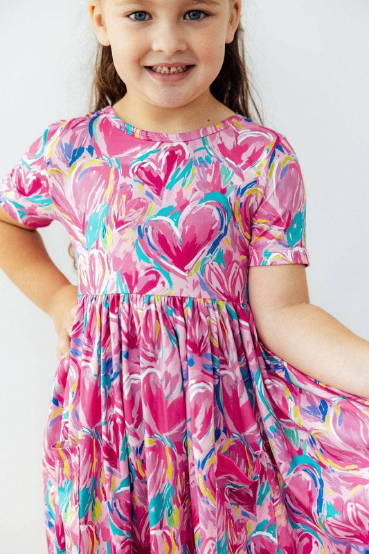Sweetheart Scribble S/S Pocket Twirl Dress: Mila