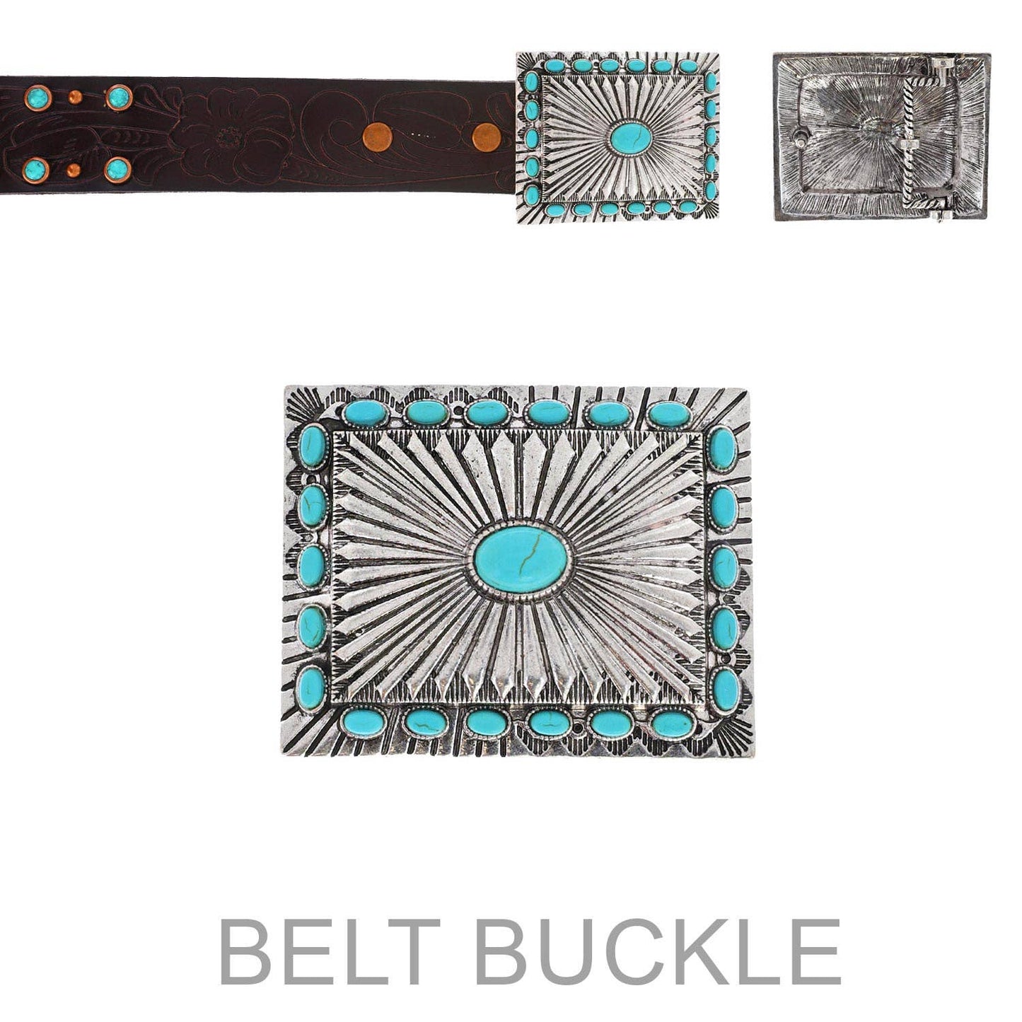 Western Semi Stone Rectangle Concho Belt Buckle Tipi