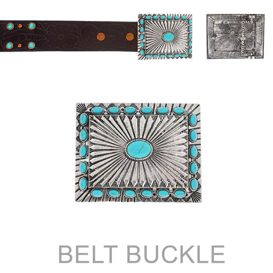 Western Semi Stone Rectangle Concho Belt Buckle Tipi