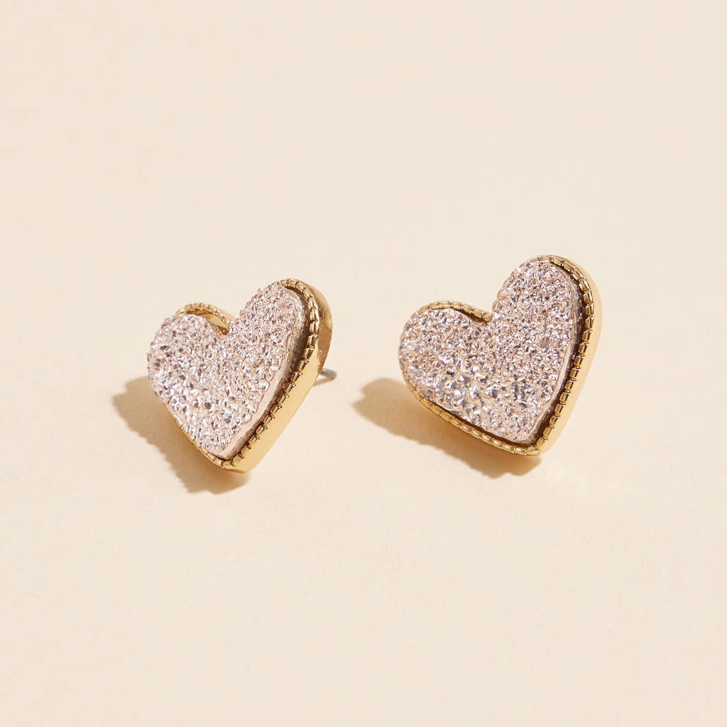 Heart Druzy Stone Stud Earrings: Pink / One / 4SE31170