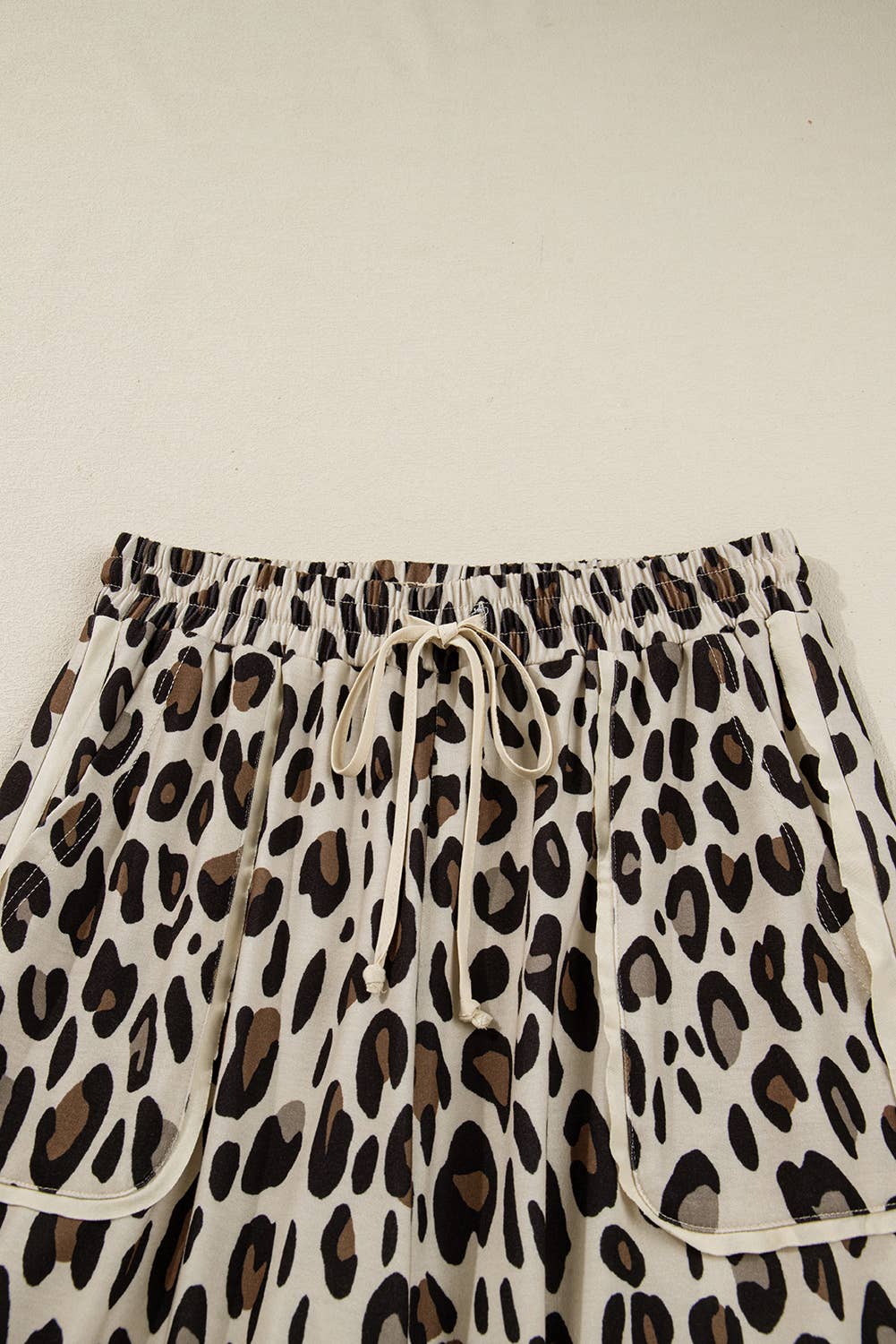 Khaki Leopard Wide Leg Cropped Pants 66