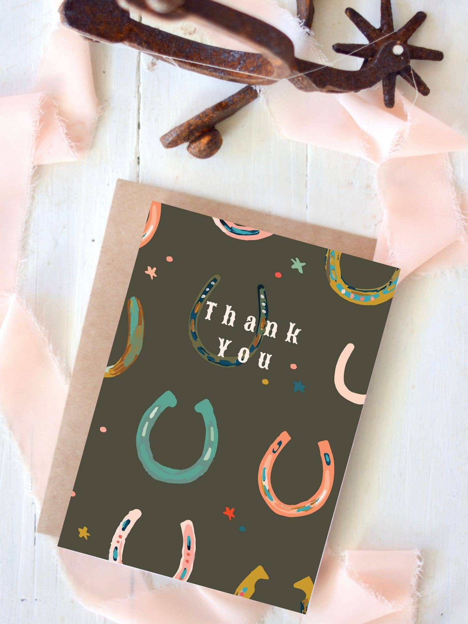 Western Horseshoe Thank You Card, Cowgirl Grateful Card Tirzah