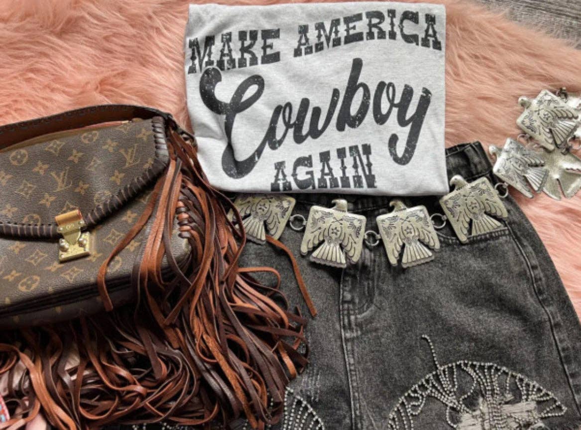 MAKE AMERICA COWBOY AGAIN: Graphic T Shirt Fringed Outlaw