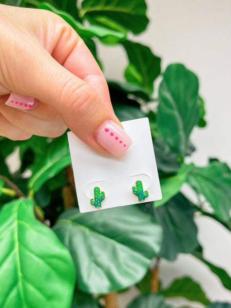 Cacti Enamel Stud Earrings Prep Obsessed