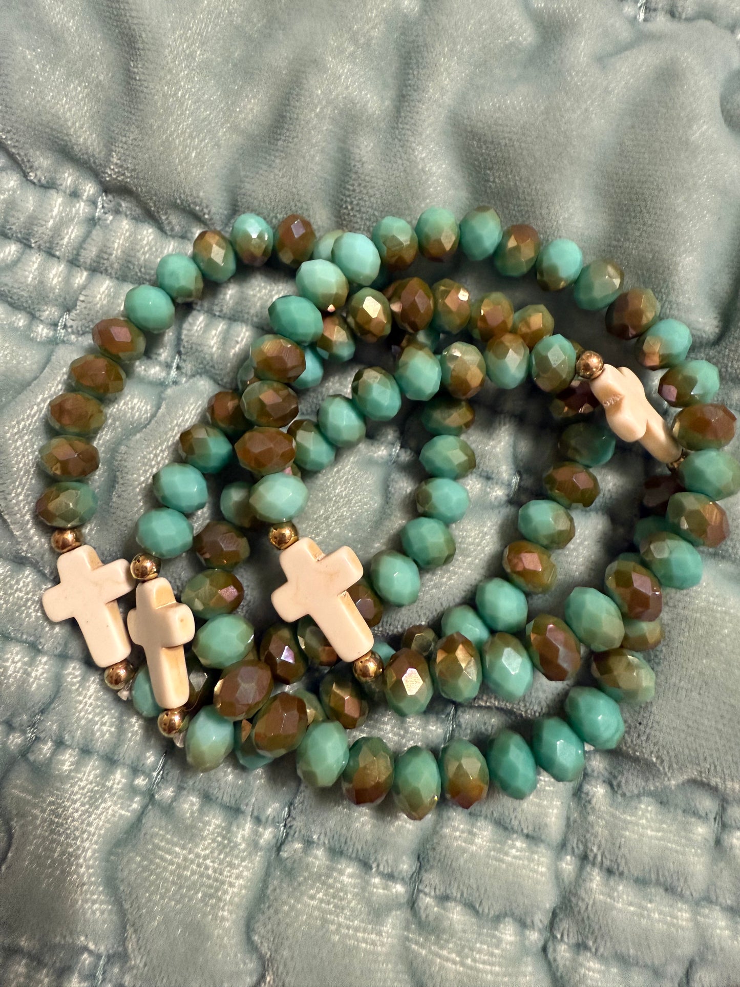 Chunky Shimmery Beaded Cross Bracelet