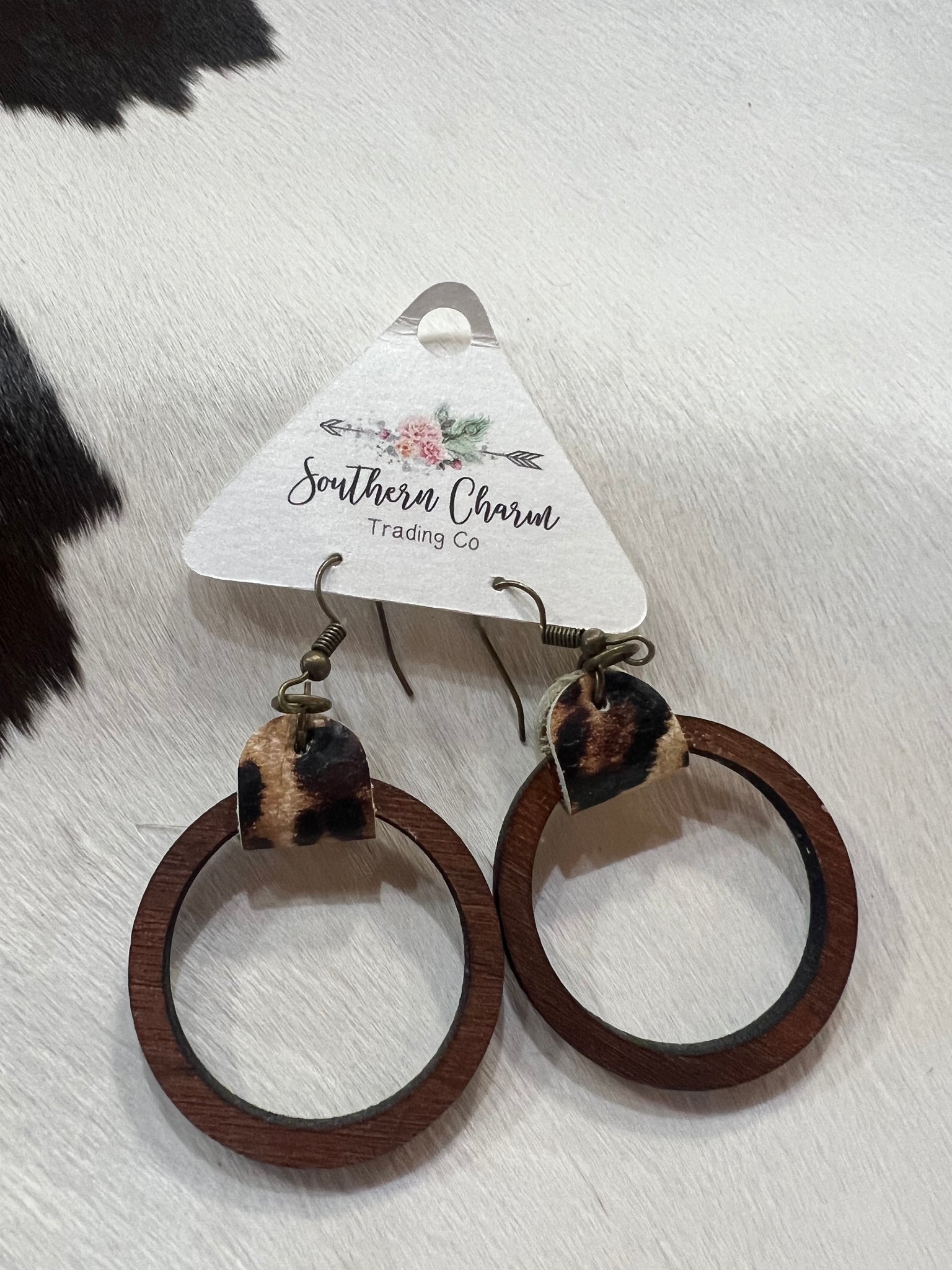 Leopard Wooden Circle Earrings Doohickie