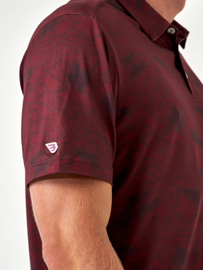 Maroon Texas Camo Performance Polo Burlebo