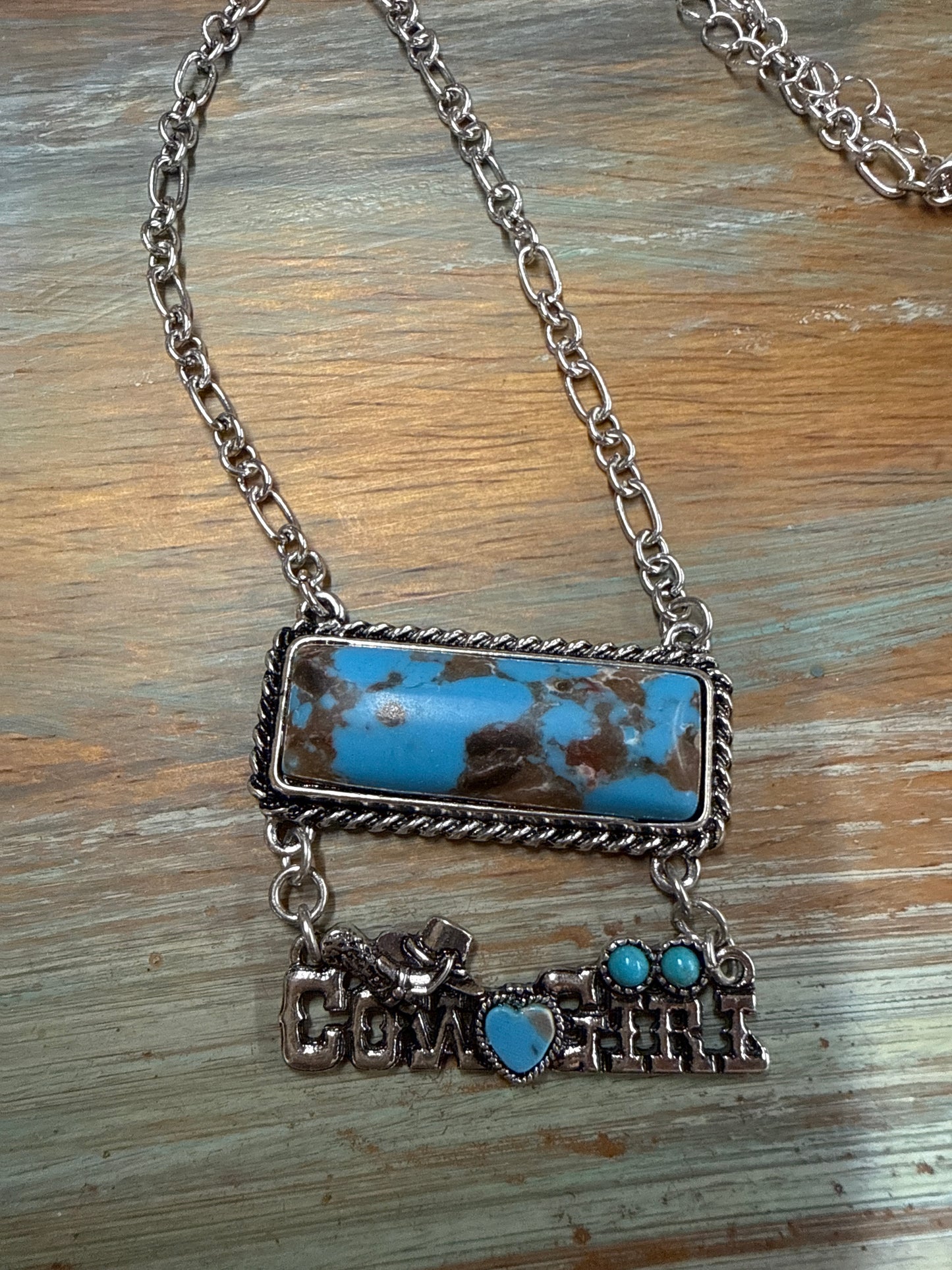 Cowgirl icon Necklace with Turquoise Bar