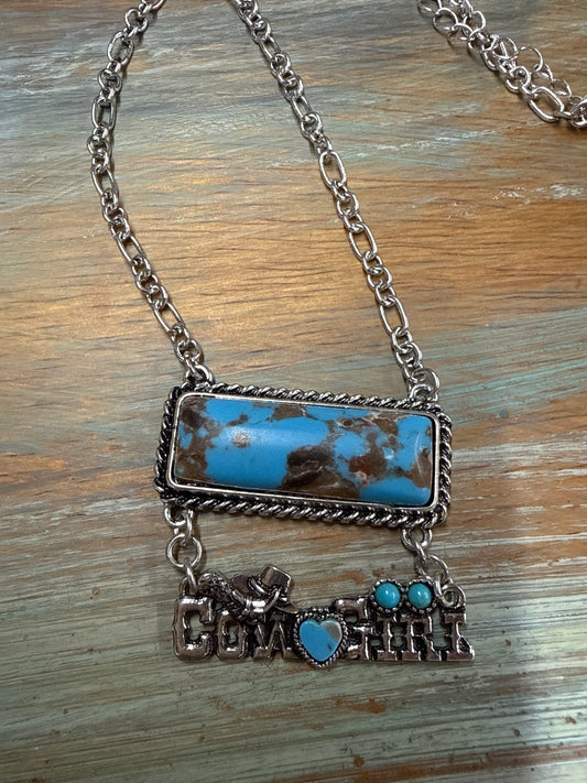 Cowgirl icon Necklace with Turquoise Bar