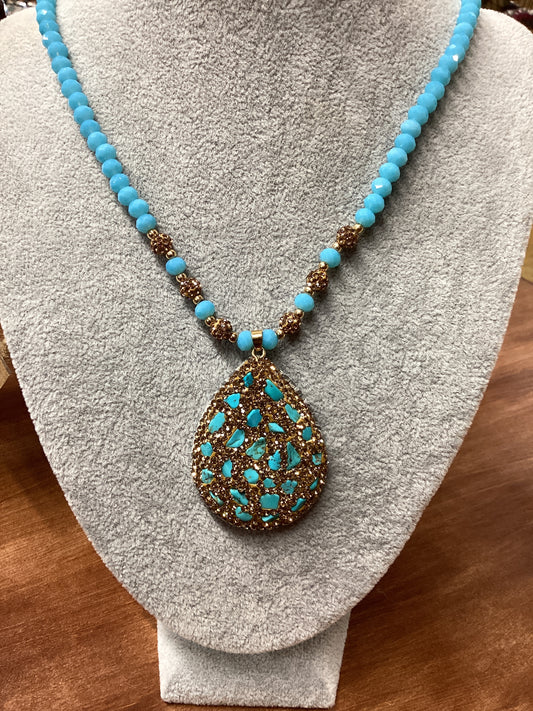 Baby blue beads with gold/gold bb teardrop